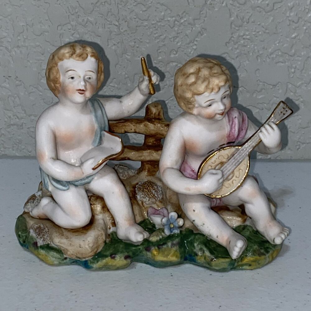 VTG Occupied Japan Bisque Porcelain Children Cherub Musician Artist‎ Figurine